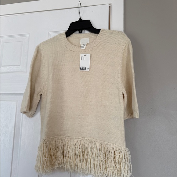H&M Cream Ruffle Fringe Sweater Top New NWT Elevated Basic - Picture 5 of 8